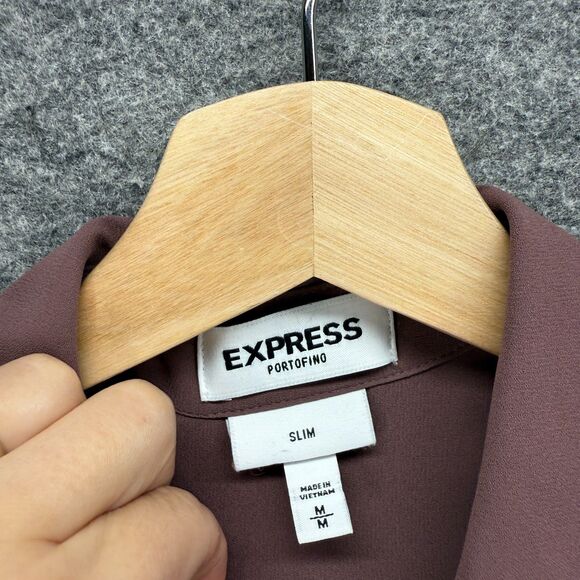 Express Shirt Women M Medium Pink Button Up Collared Long Sleeve Portfolio Slim - Picture 3 of 6